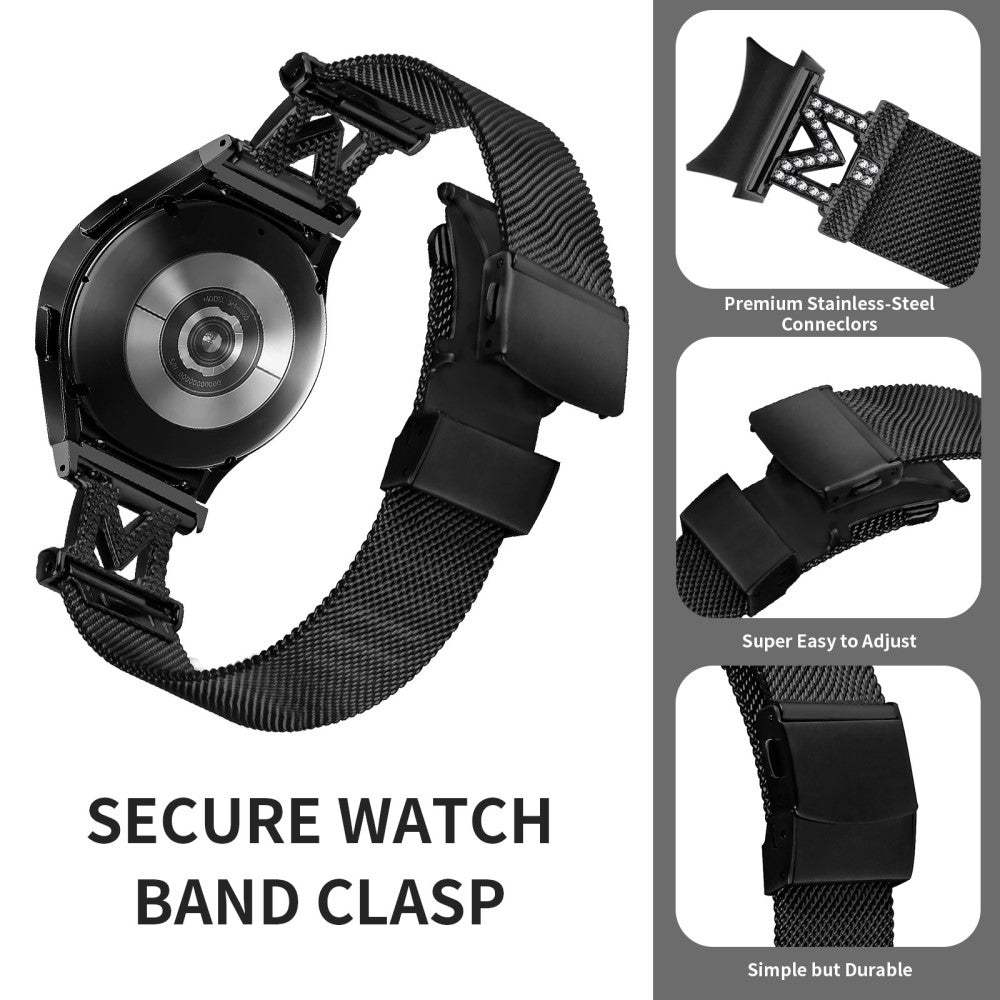 Super Smuk Metal Og Rhinsten Universal Rem passer til Smartwatch - Sort#serie_149