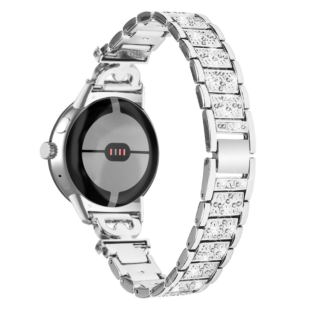 Rigtigt Slidstรฆrk Metal Og Rhinsten Rem passer til Google Pixel Watch - Sรธlv#serie_1