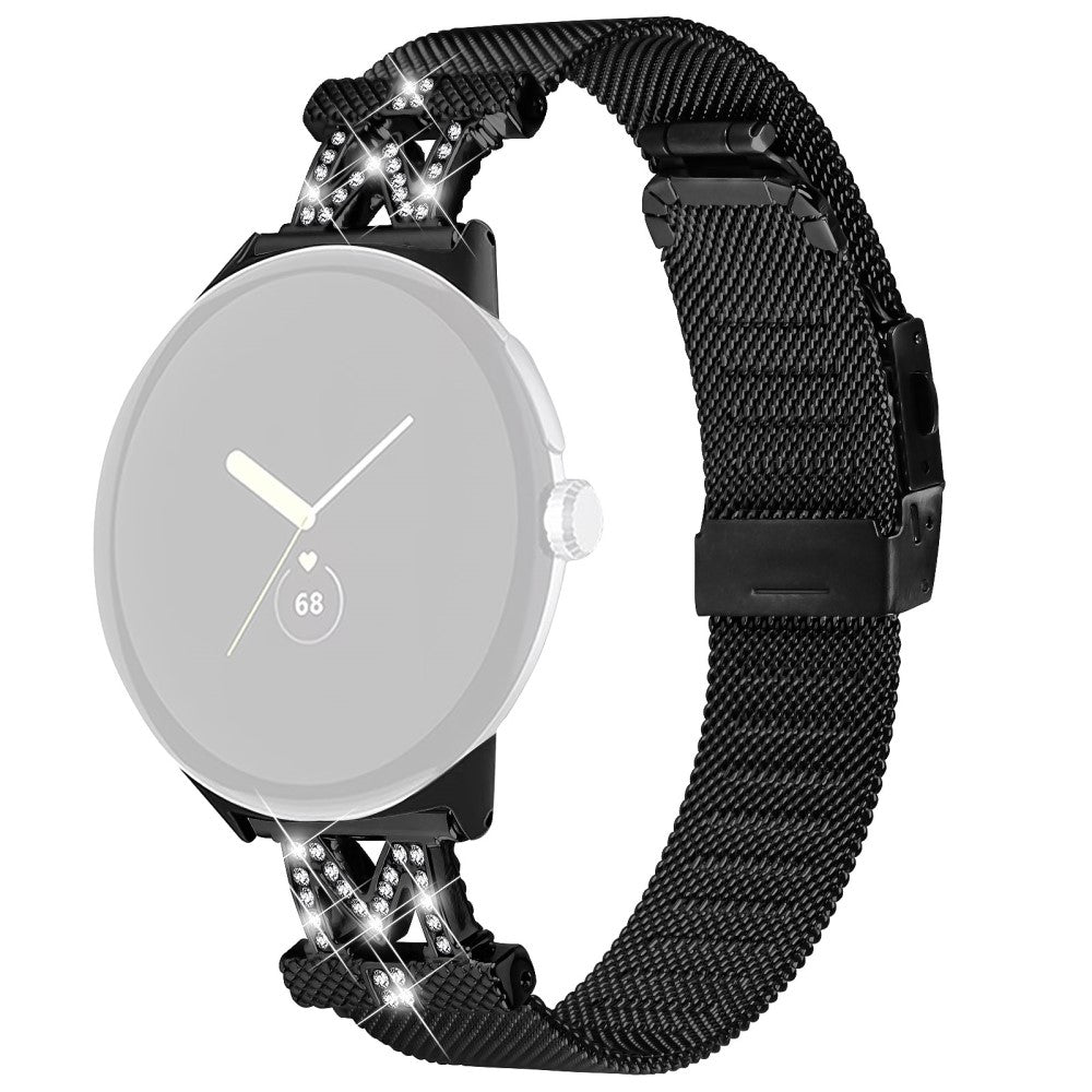 Google Pixel Watch rhinestone dรฉcor metal strap with buckle - Black#serie_1
