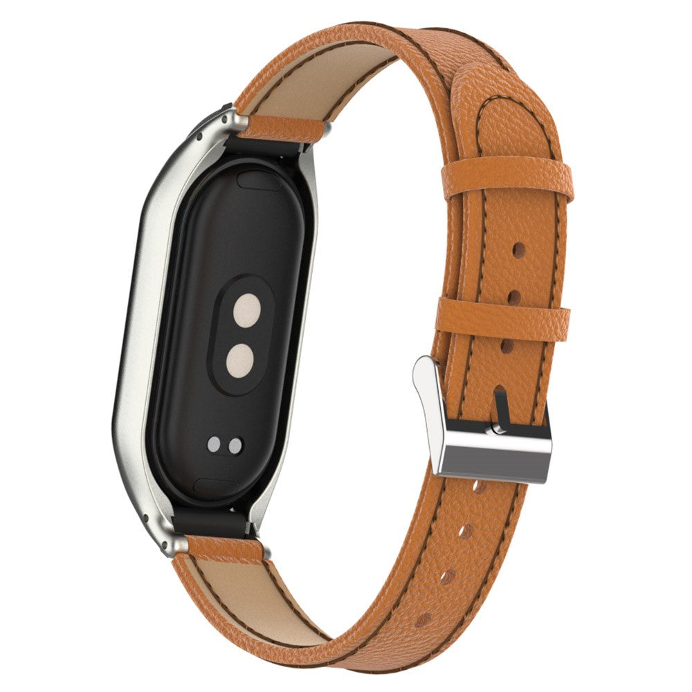 Rigtigt Cool Ægte Læder Og Metal Rem passer til Xiaomi Smart Band 8 - Brun#serie_5