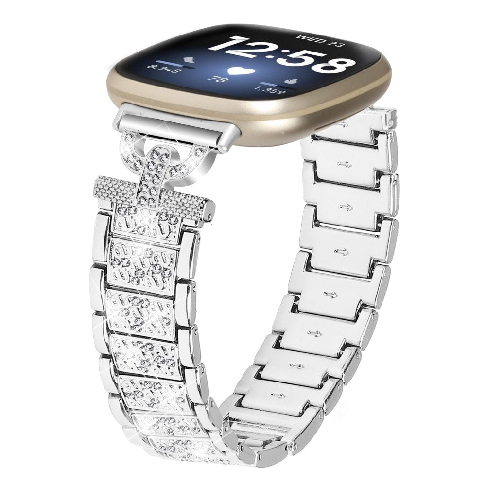 Metal Og Rhinsten Universal Rem passer til Fitbit Sense 1 / Fitbit Versa 3 - Sølv#serie_4