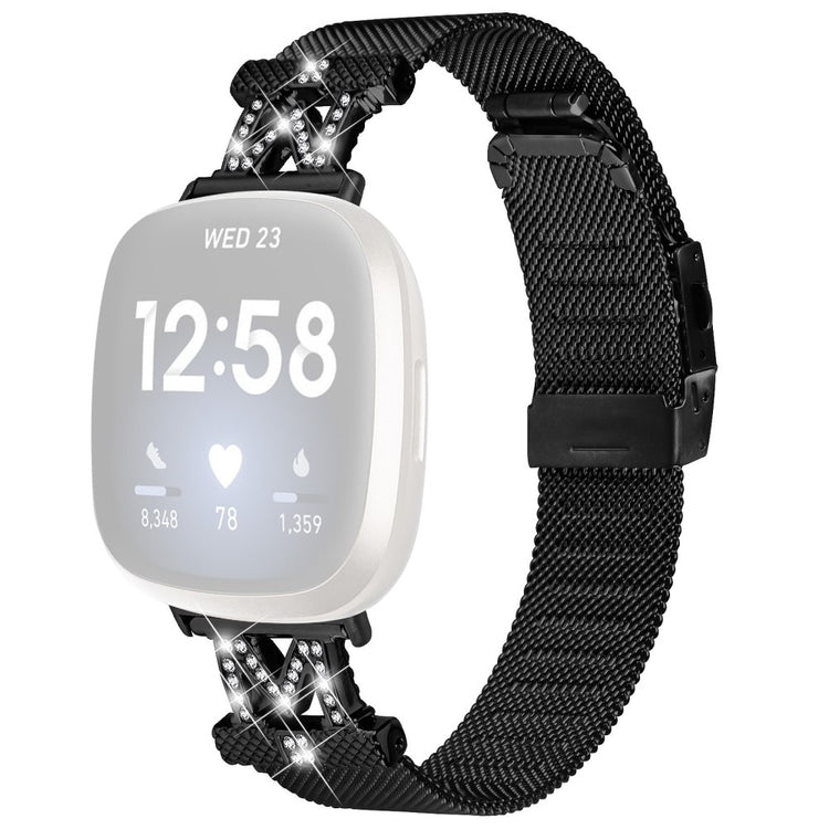 Fitbit Sense / Versa 3 rhinestone décor stainless steel strap with connector - Black#serie_1