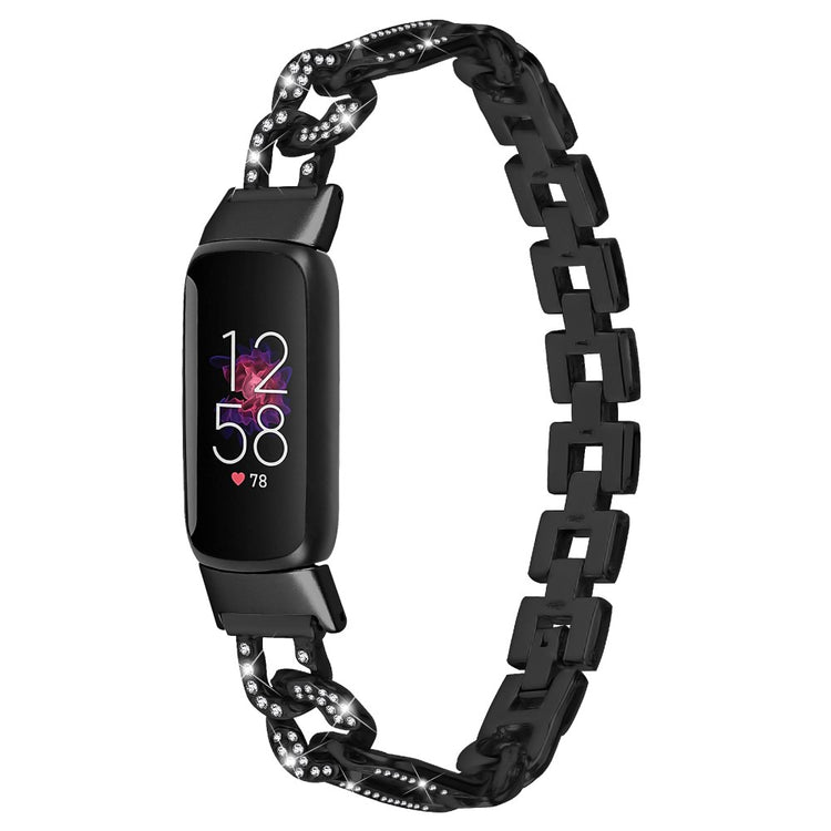 Rigtigt Hårdfør Metal Og Rhinsten Rem passer til Fitbit Luxe - Sort#serie_1