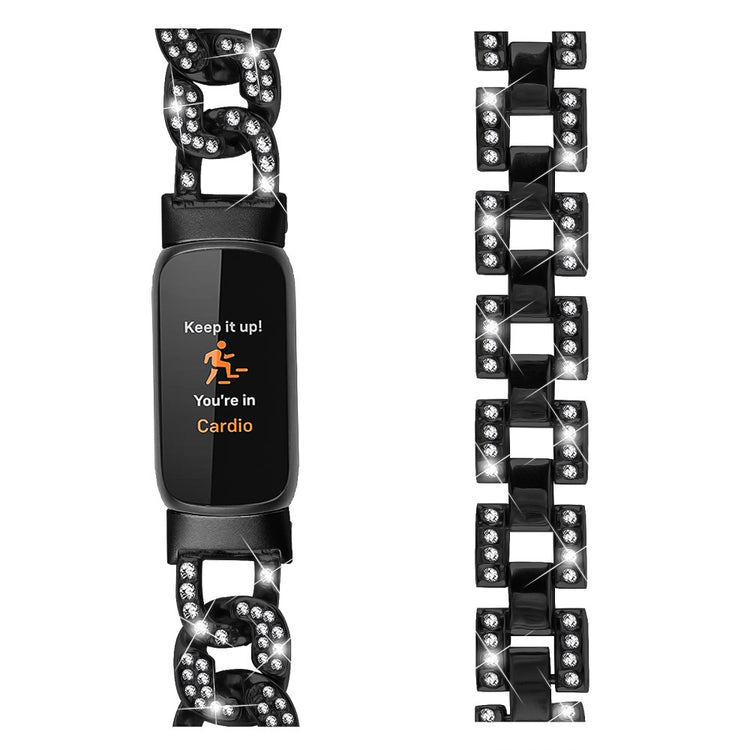 Rigtigt Hårdfør Metal Og Rhinsten Rem passer til Fitbit Luxe - Sort#serie_1