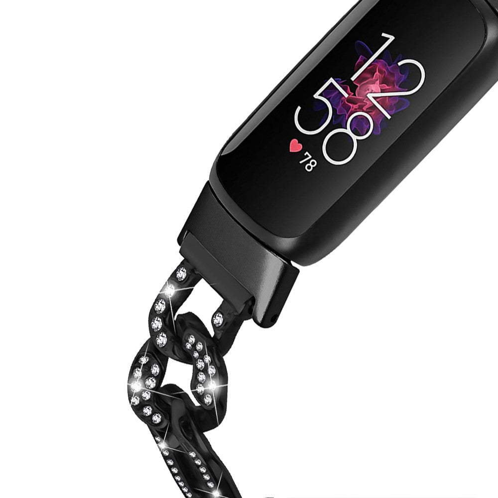 Rigtigt Hårdfør Metal Og Rhinsten Rem passer til Fitbit Luxe - Sort#serie_1