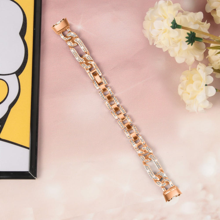 Rigtigt Hårdfør Metal Og Rhinsten Rem passer til Fitbit Luxe - Pink#serie_2