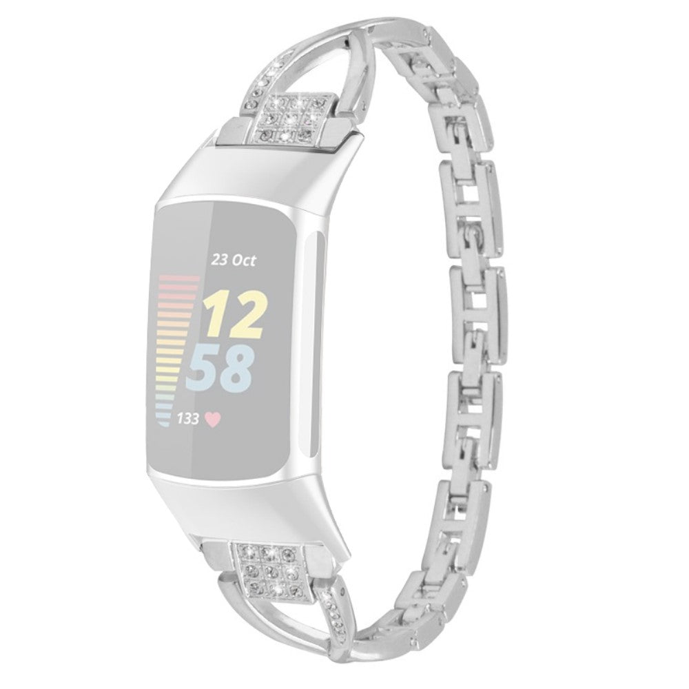 Mega Smuk Metal Rem passer til Fitbit Charge 5 - Sølv#serie_3