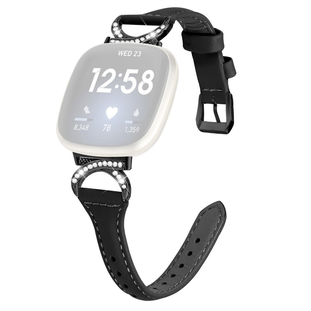 Cool รgte Lรฆder Og Rhinsten Universal Rem passer til Fitbit Smartwatch - Sort#serie_1