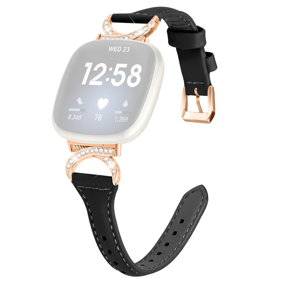 Kรธnt รgte Lรฆder Og Rhinsten Universal Rem passer til Fitbit Smartwatch - Sort#serie_1