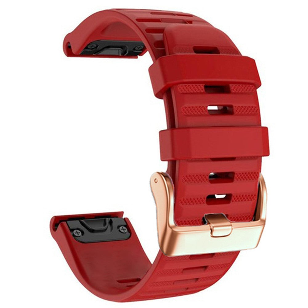 20mm simple stripe silicone strap with rose gold buckle for Garmin watch - Red#serie_10