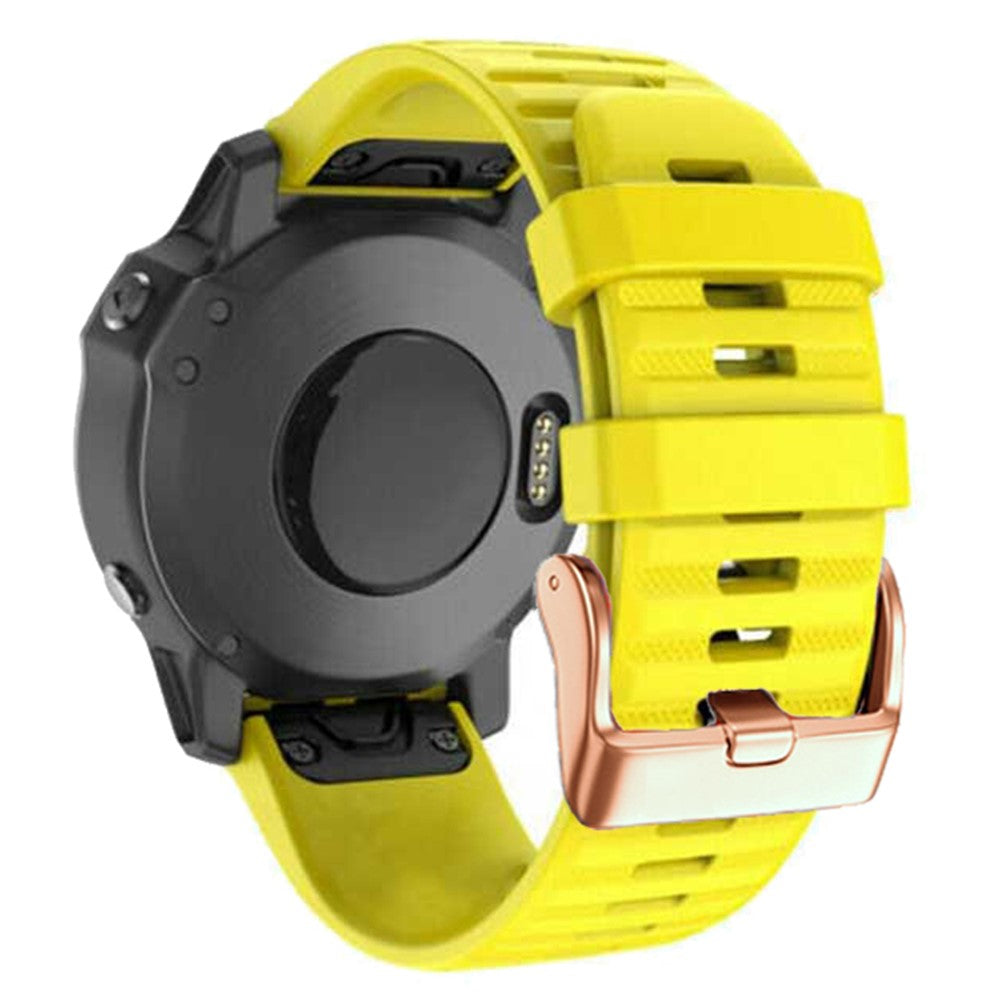 20mm simple stripe silicone strap with rose gold buckle for Garmin watch - Yellow#serie_11