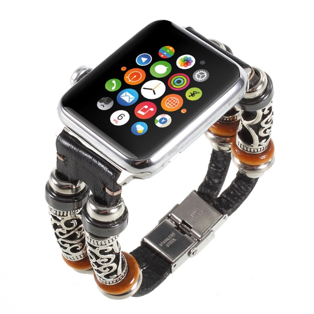 Fint Apple Watch Series 1-3 38mm Ægte læder og Metal Rem - Sort#serie_2