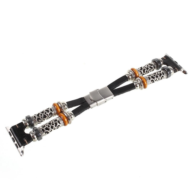 Fint Apple Watch Series 1-3 38mm Ægte læder og Metal Rem - Sort#serie_2