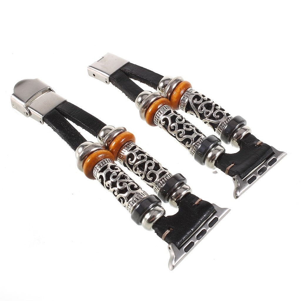 Fint Apple Watch Series 1-3 38mm Ægte læder og Metal Rem - Sort#serie_2