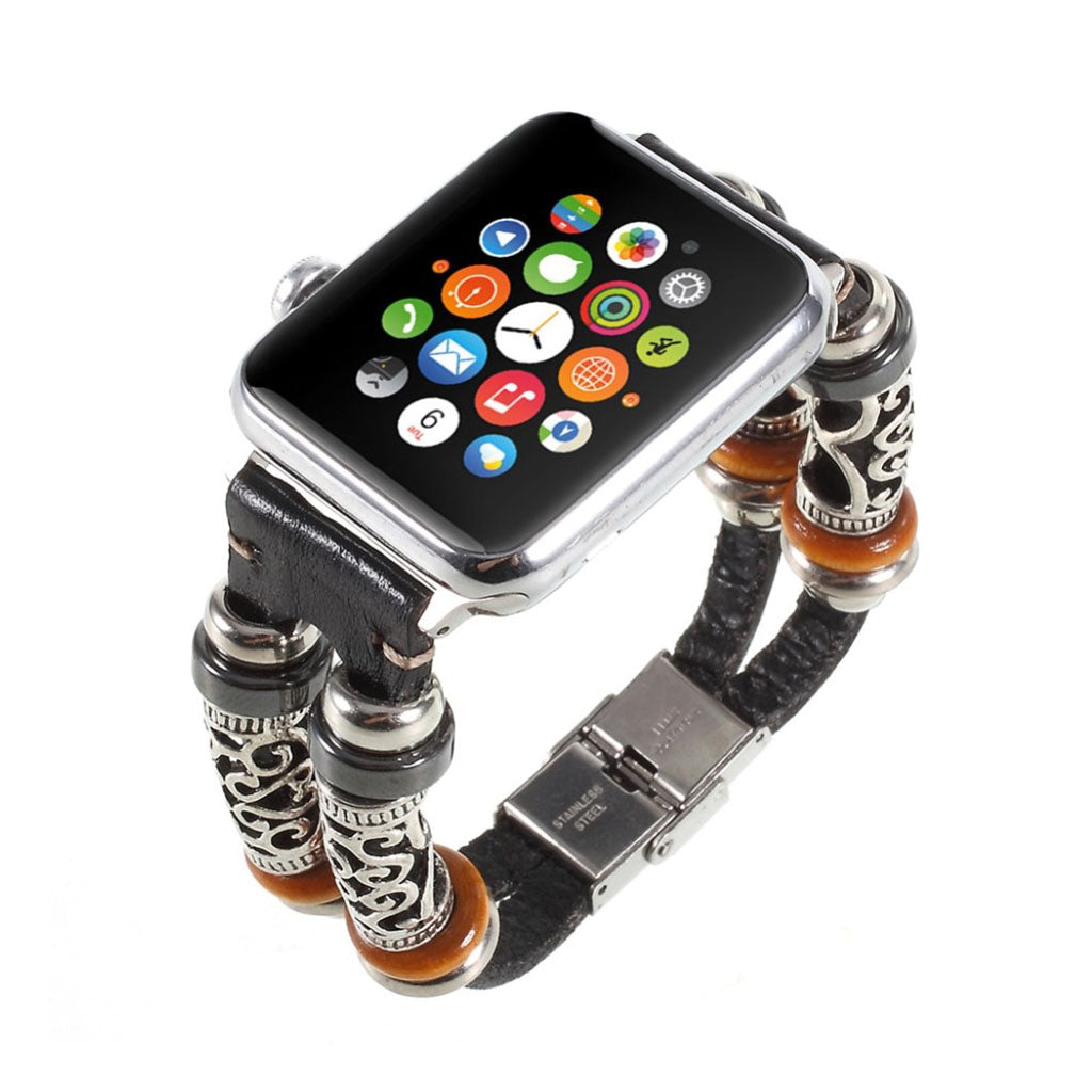Fint Apple Watch Series 1-3 38mm Ægte læder og Metal Rem - Sort#serie_2