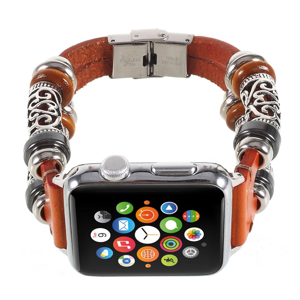 Fint Apple Watch Series 1-3 38mm Ægte læder og Metal Rem - Brun#serie_3