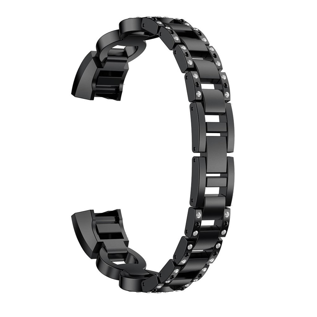 Meget nydelig Fitbit Alta HR Metal og Rhinsten Rem - Sort#serie_4