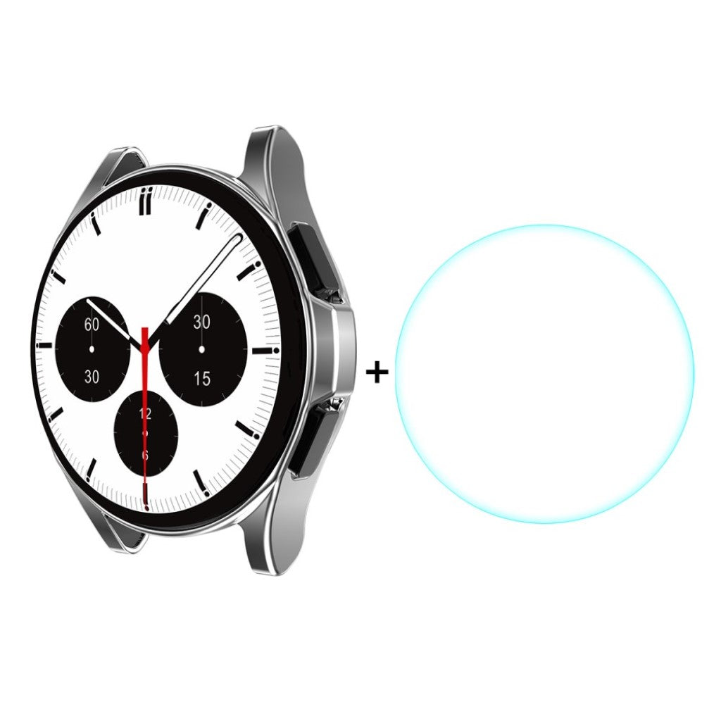 Beskyttende Samsung Galaxy Watch 4 Classic (46mm) Cover med Skærmbeskytter i Silikone og Hærdet Glas - Sølv#serie_1