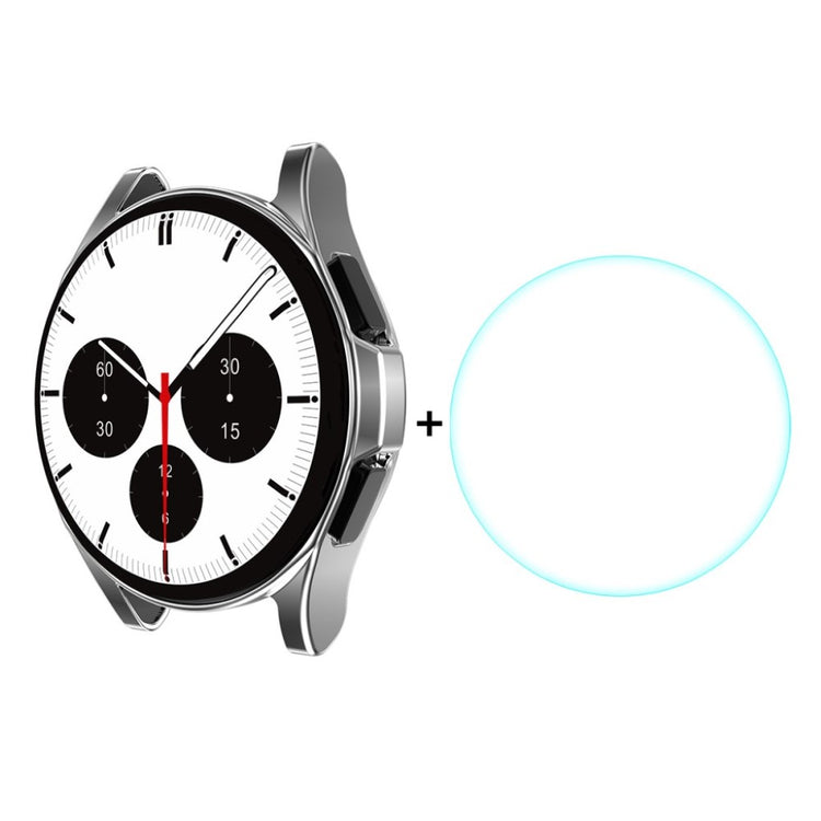 Beskyttende Samsung Galaxy Watch 4 Classic (46mm) Cover med Skærmbeskytter i Silikone og Hærdet Glas - Sølv#serie_1