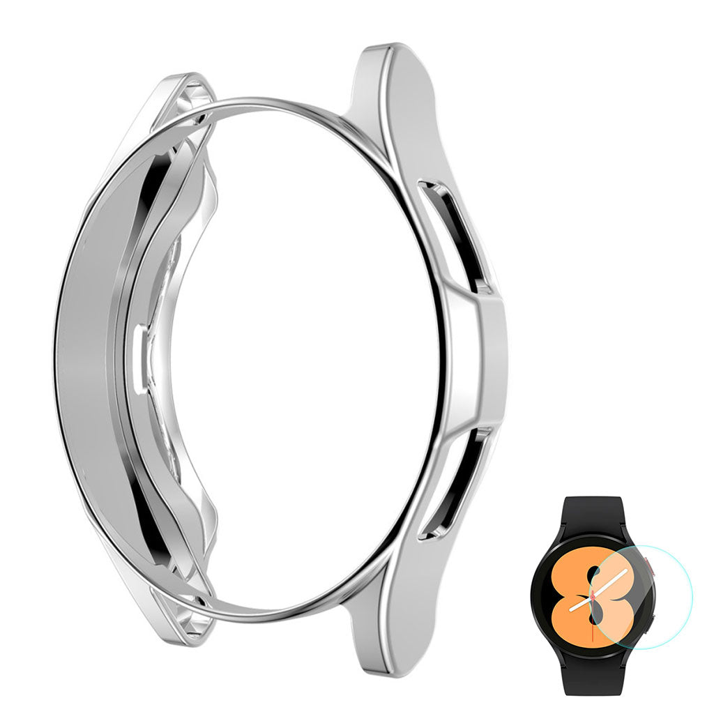 Beskyttende Samsung Galaxy Watch 4 Classic (46mm) Cover med Skรฆrmbeskytter i Silikone og Hรฆrdet Glas - Sรธlv#serie_1