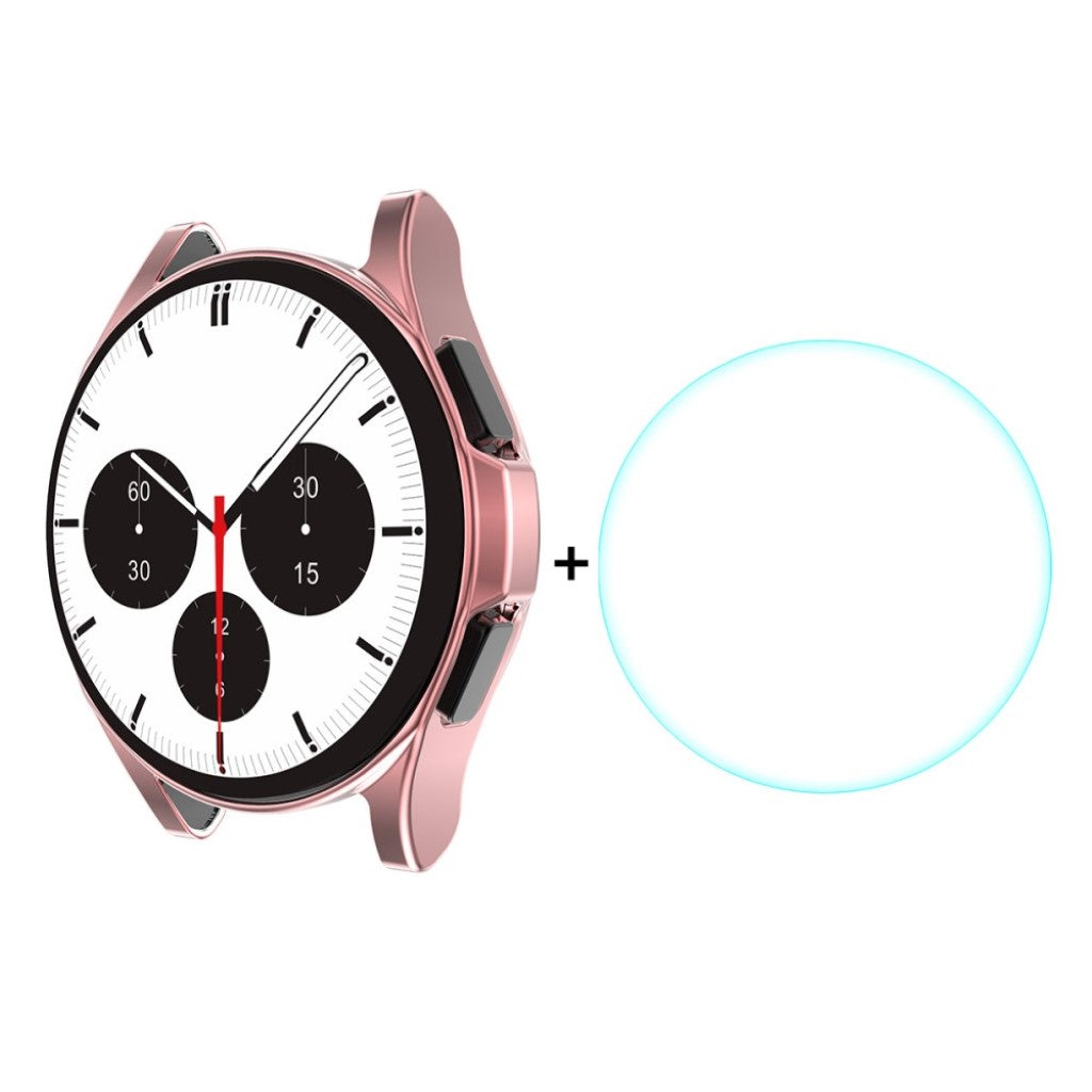 Beskyttende Samsung Galaxy Watch 4 Classic (46mm) Cover med Skærmbeskytter i Silikone og Hærdet Glas - Pink#serie_3