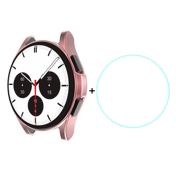 Beskyttende Samsung Galaxy Watch 4 Classic (46mm) Cover med Skærmbeskytter i Silikone og Hærdet Glas - Pink#serie_3