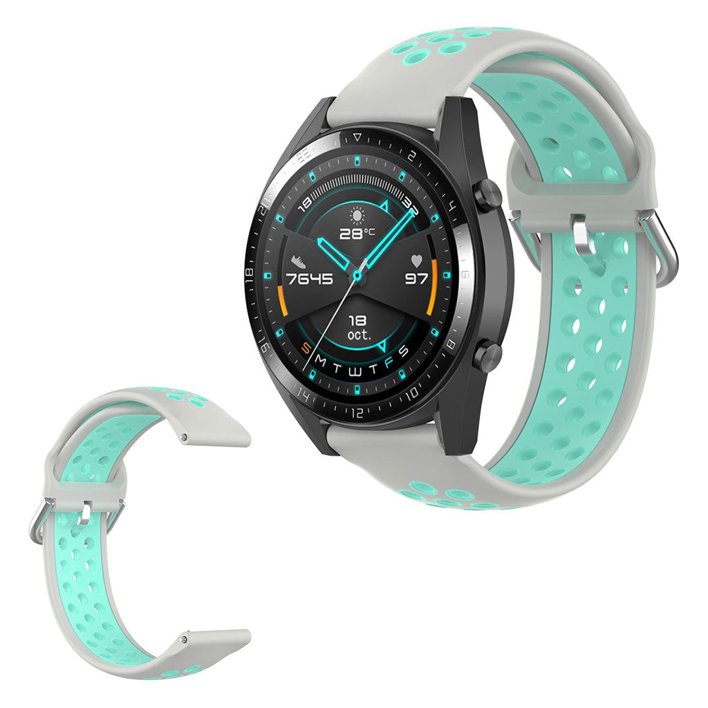 Dual-color silicone watchband for Samsung Watch / Huawei Watch - Grey / Cyan#serie_11
