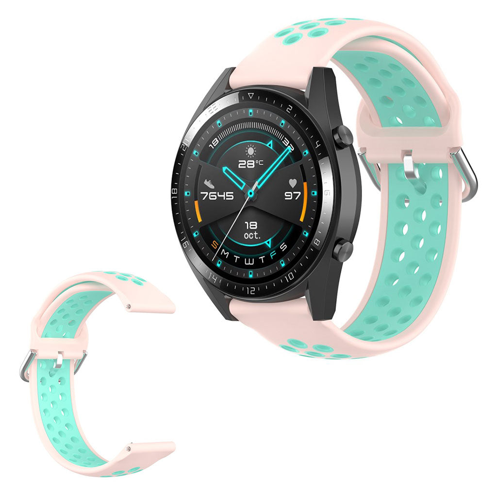Dual-color silicone watchband for Samsung Watch / Huawei Watch - Light Pink / Cyan#serie_13