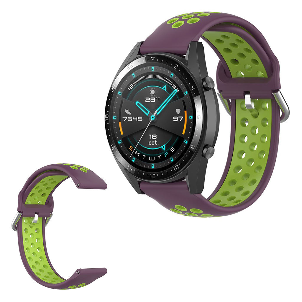 Dual-color silicone watchband for Samsung Watch / Huawei Watch - Purple / Fluorescent Green#serie_15