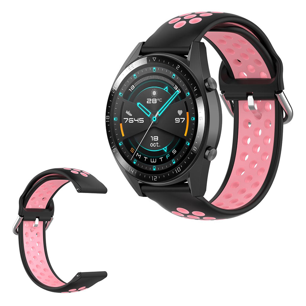 Dual-color silicone watchband for Samsung Watch / Huawei Watch - Black / Pink#serie_5