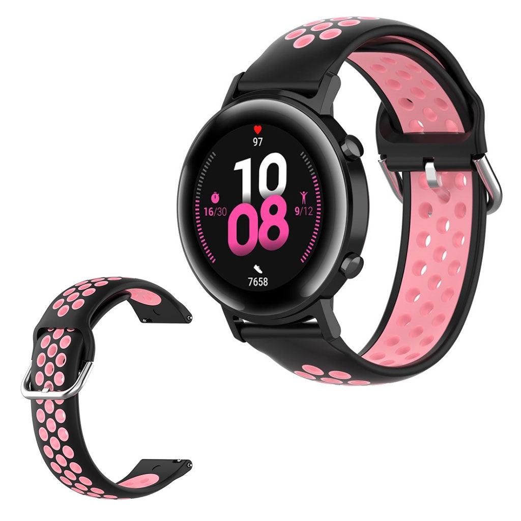 Amazfit Youth / Huawei Watch GT 2 42mm two color silicone watch band - Black / Pink#serie_7