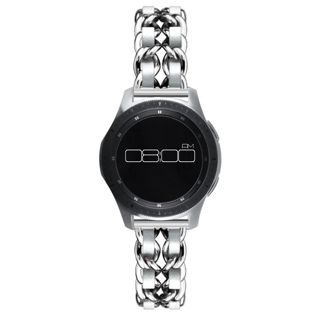 Leather on steel knit watch band for Samsung, Huawei and Amazfit watch - All Silver#serie_5