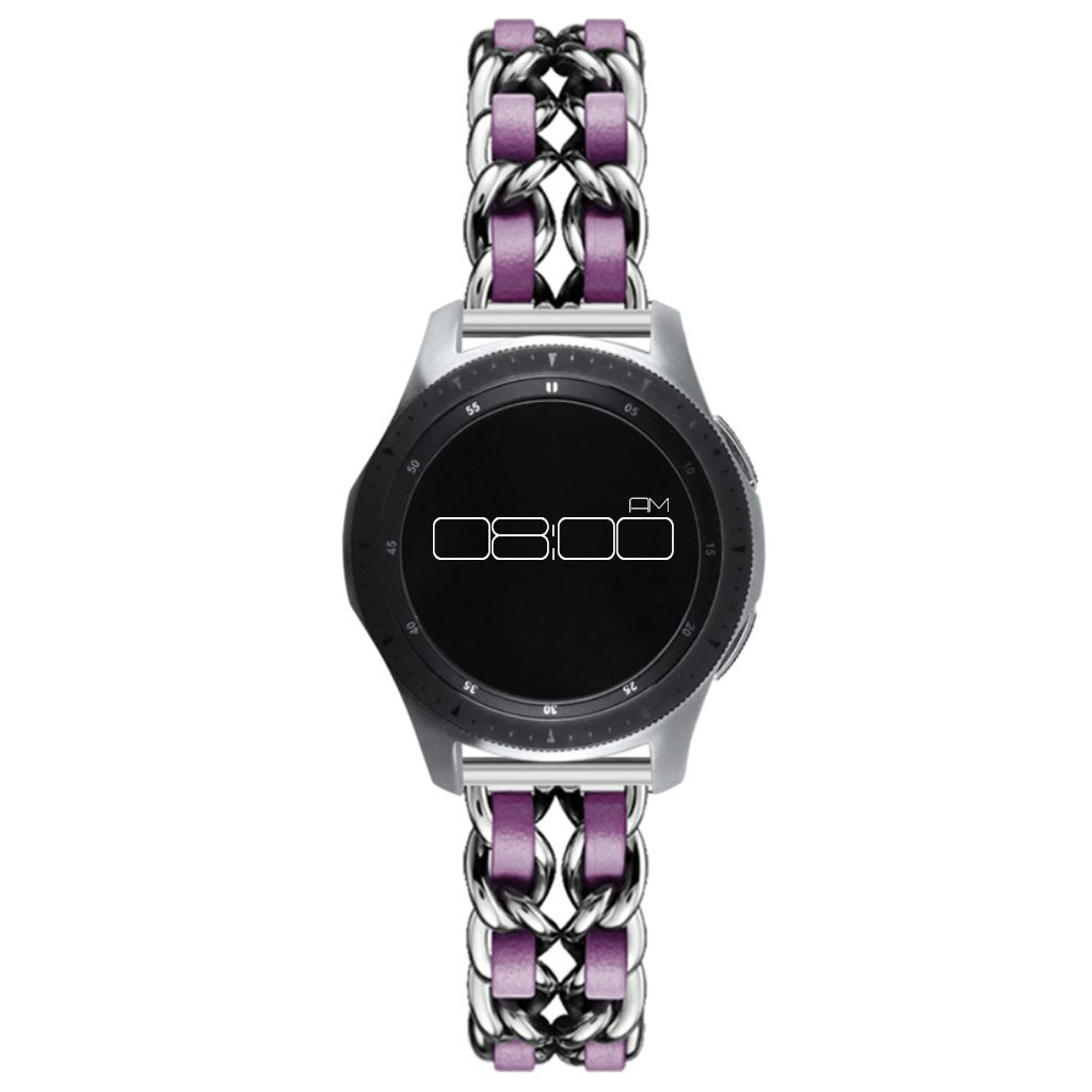 Leather on steel knit watch band for Samsung, Huawei and Amazfit watch - Silver / Purple#serie_7