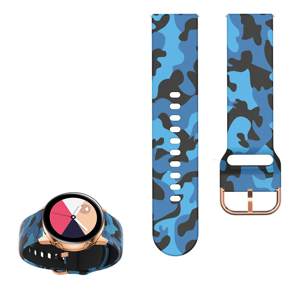 22mm Universal cool pattern silicone watch strap - Blue Camouflage#serie_18