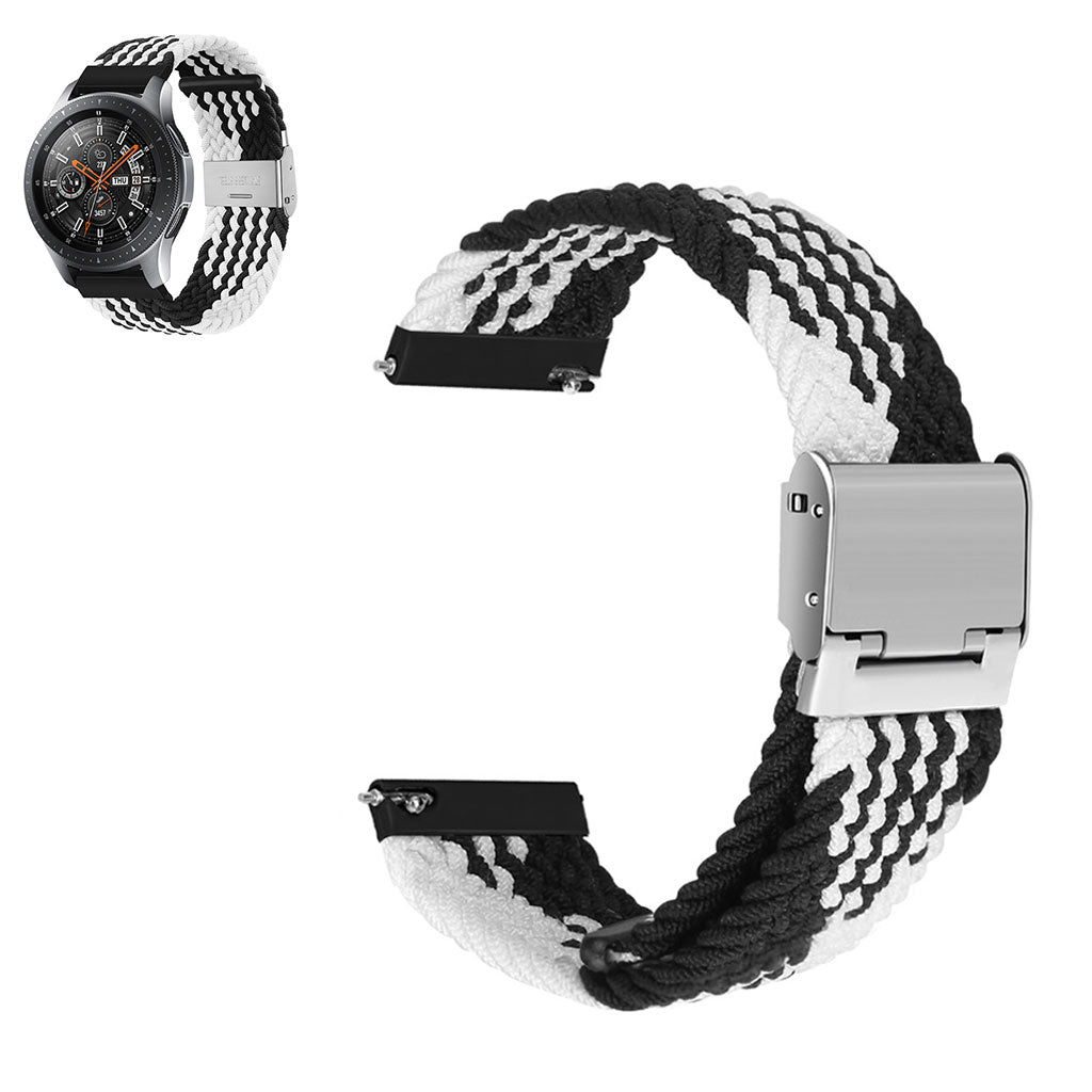 20mm Universal elastic nylon watch strap - Black / White Stripe#serie_17