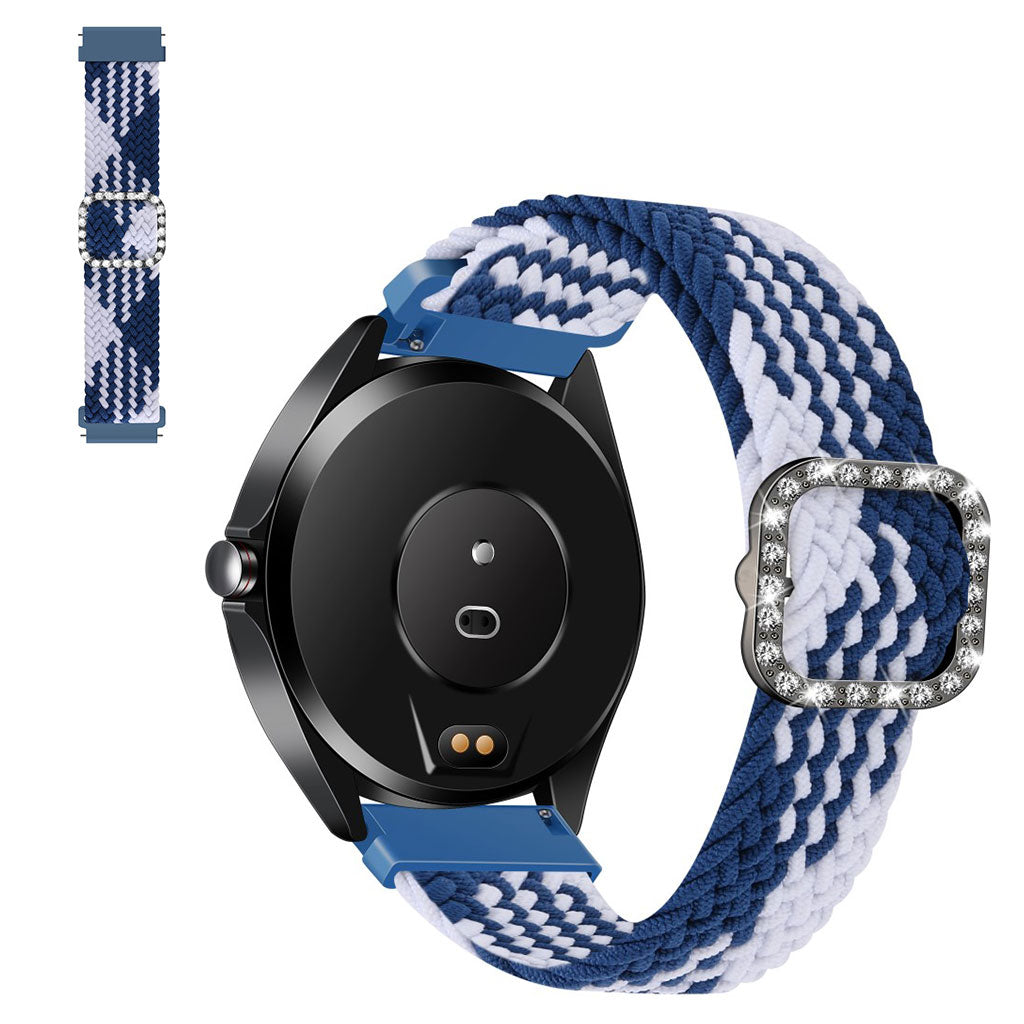 22mm Universal nylon + rhinestone buckle watch strap - Blue and White#serie_13