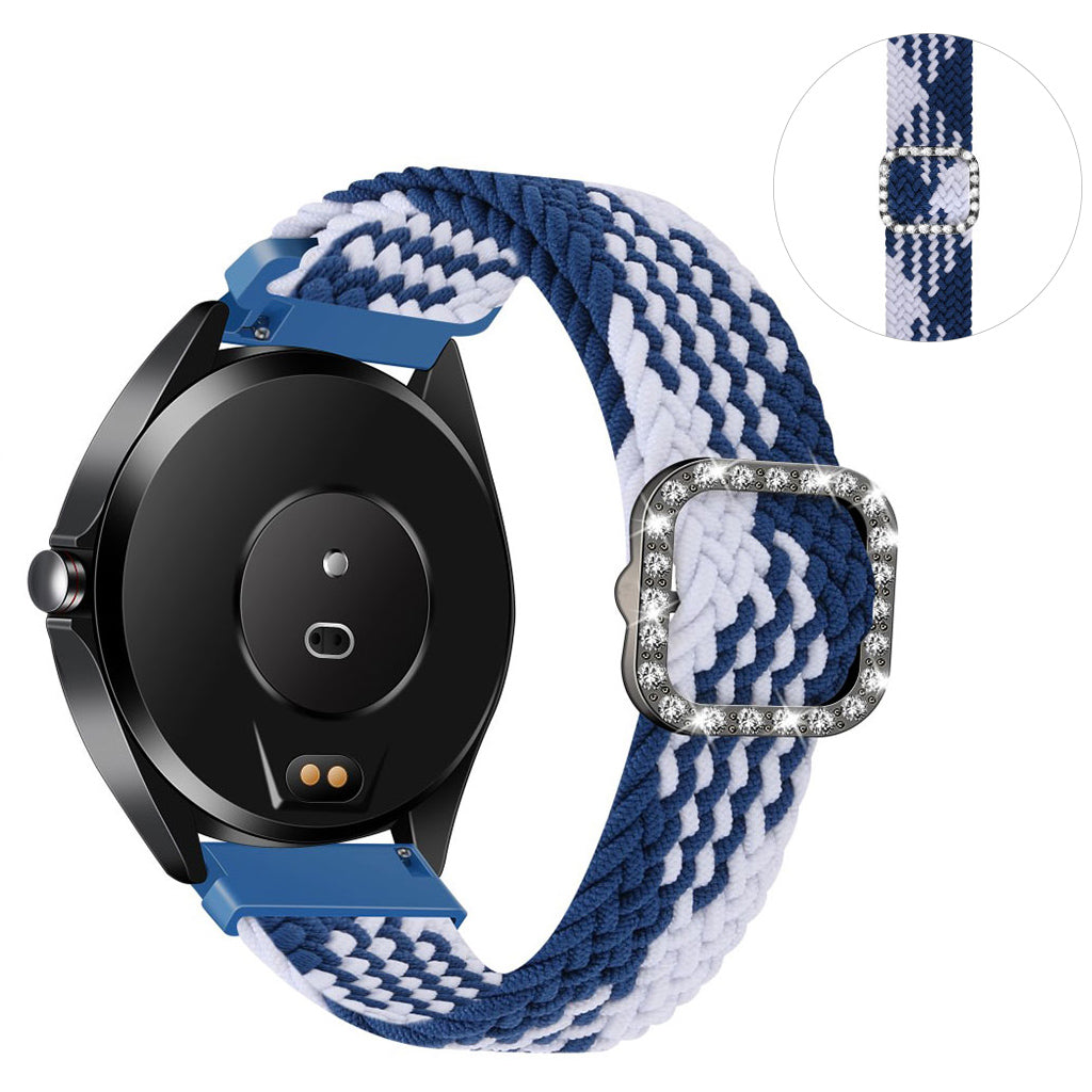 20mm Universal nylon + rhinestone buckle watch strap - Blue and White#serie_15