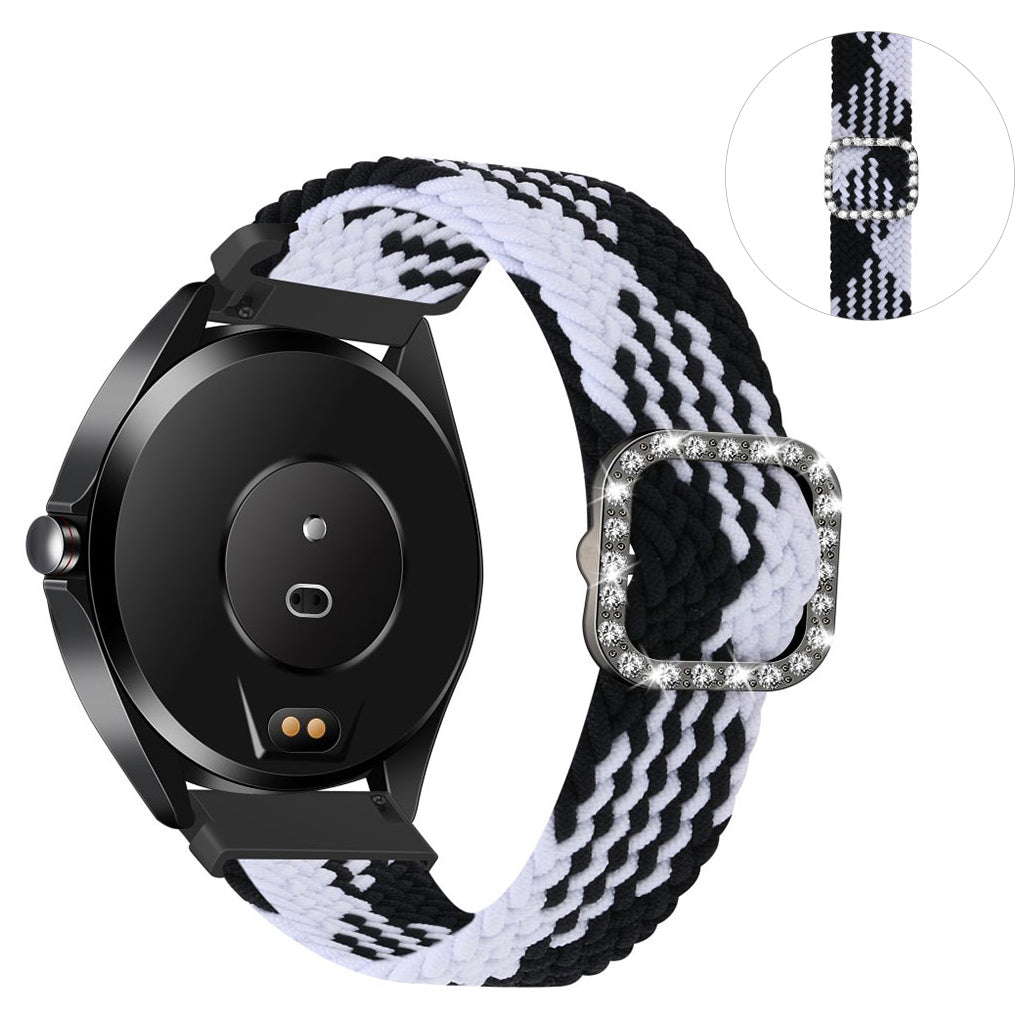 20mm Universal nylon + rhinestone buckle watch strap - Black and White#serie_7