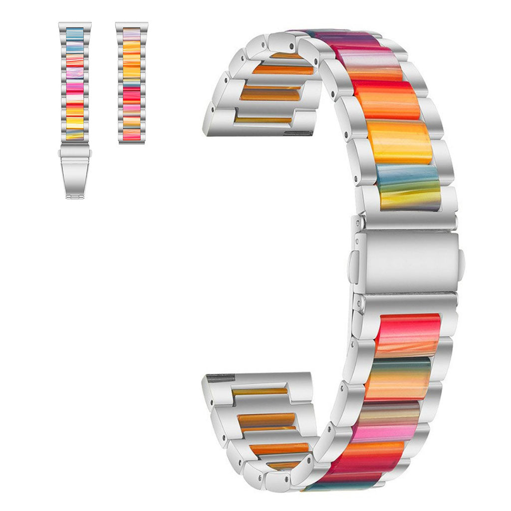 20mm Universal stylish three bead resin stainless steel watch strap - Silver / Rainbow#serie_11