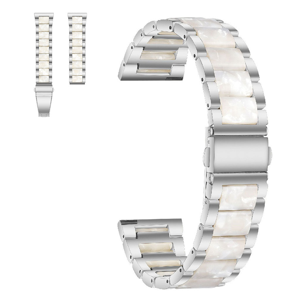 20mm Universal stylish three bead resin stainless steel watch strap - Silver / Pearl White#serie_15