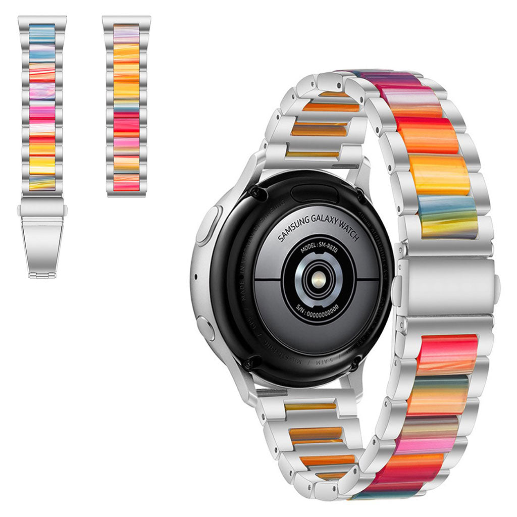 22mm Universal jazzy three bead resin stainless steel watch strap - Silver / Rainbow#serie_11