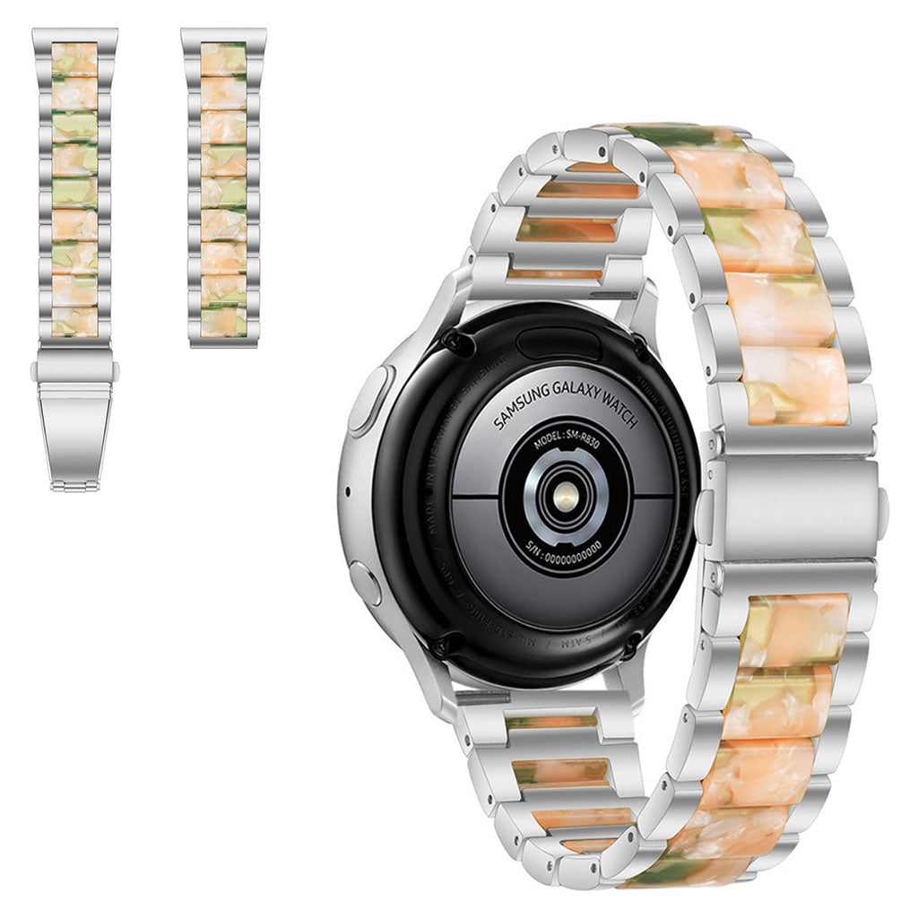 22mm Universal jazzy three bead resin stainless steel watch strap - Silver / Pink Green#serie_12