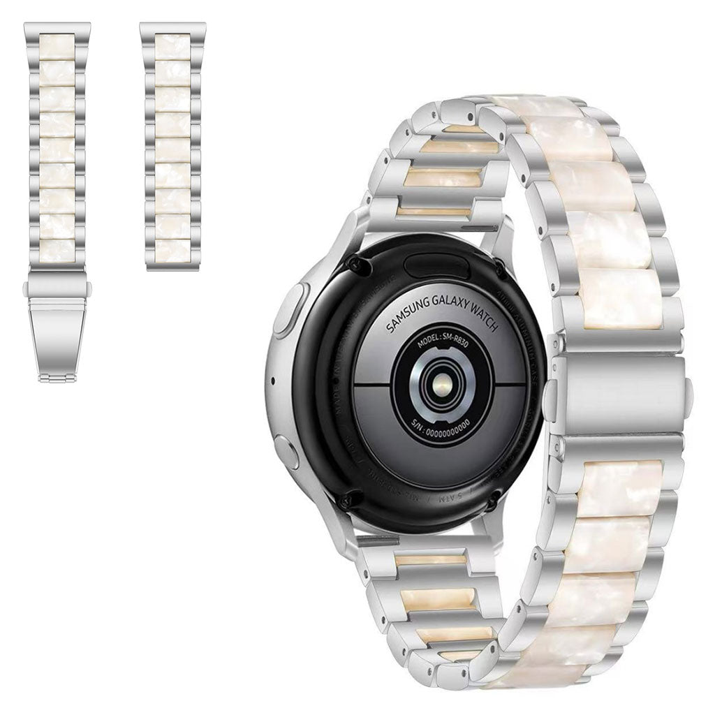 22mm Universal jazzy three bead resin stainless steel watch strap - Silver / Pearl White#serie_15