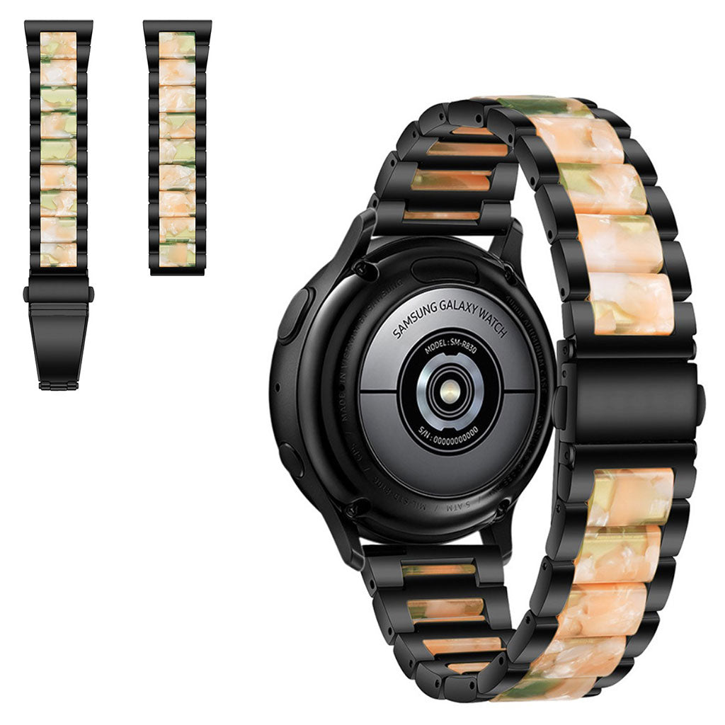 22mm Universal jazzy three bead resin stainless steel watch strap - Black / Pink Green#serie_2