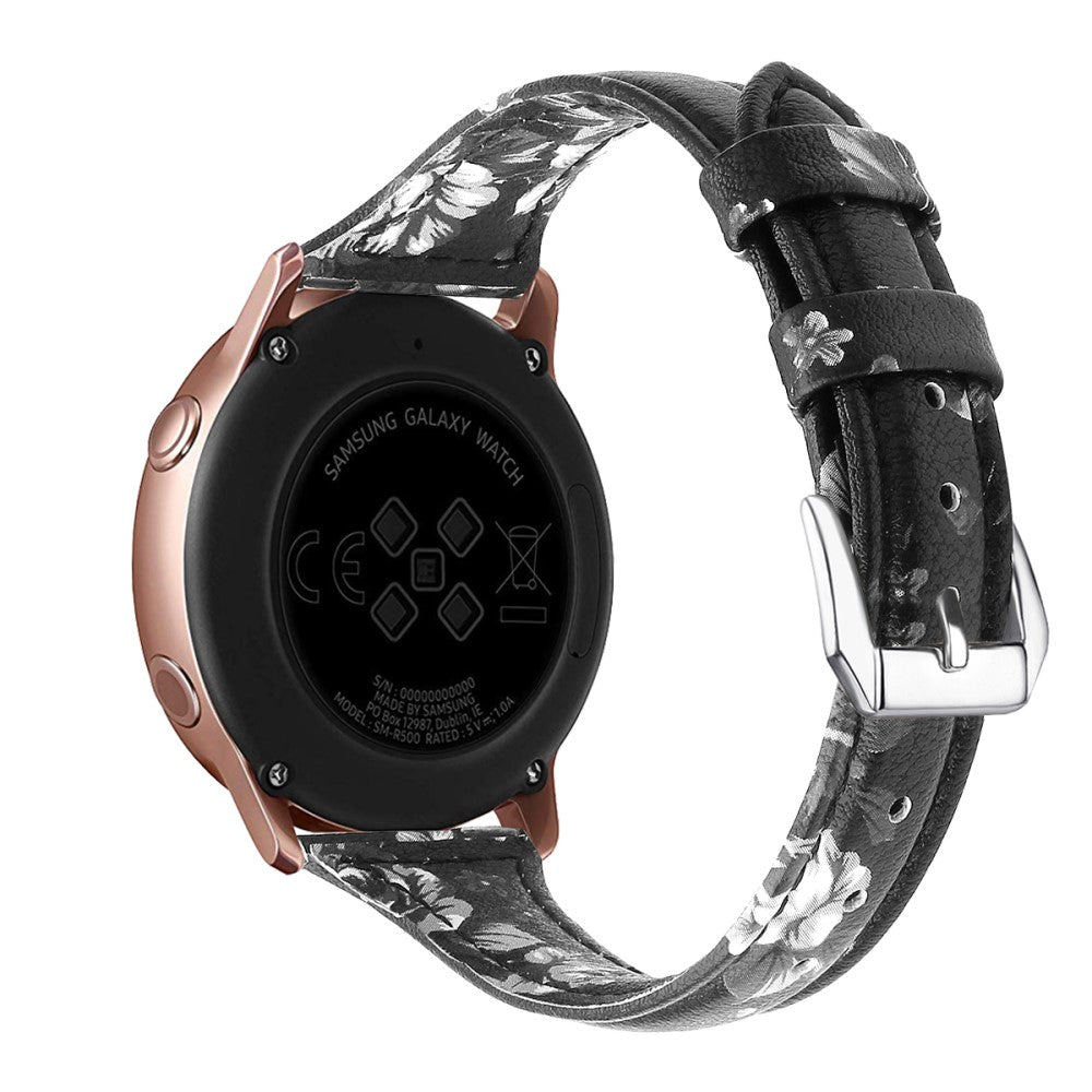 20mm Universal patterned genuine leather watch strap with - Black / Grey Flower#serie_5