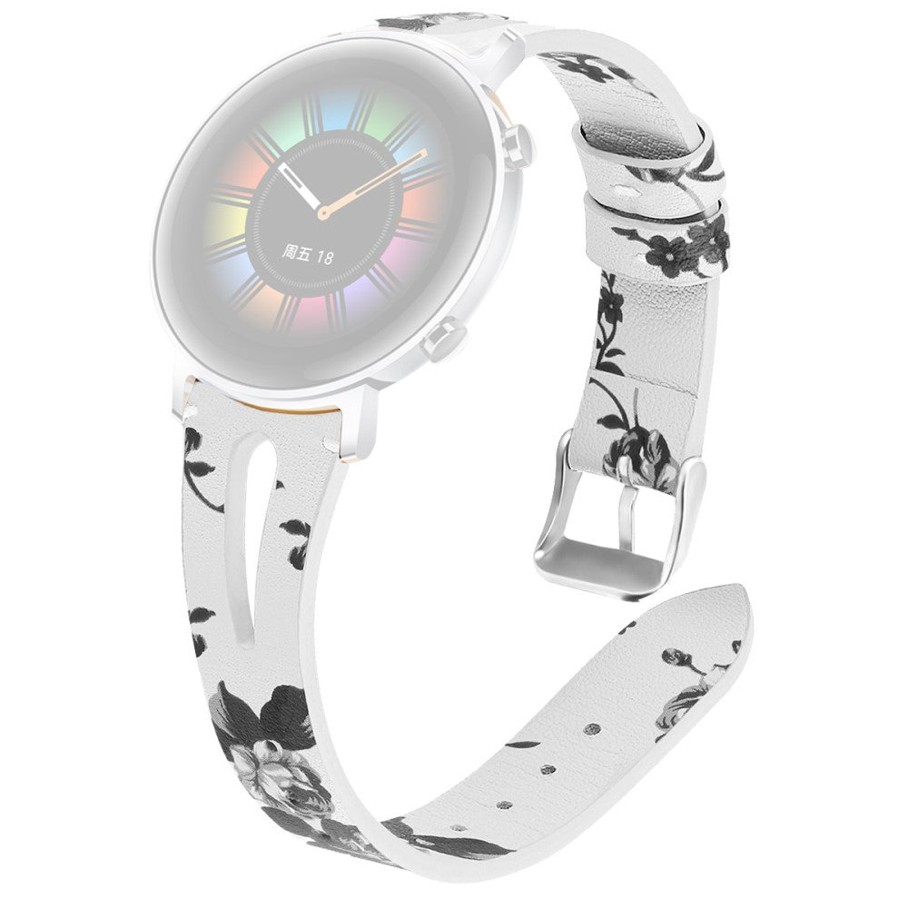 22mm Universal pattern genuine leather watch strap - White Leather / Grey Flower#serie_7