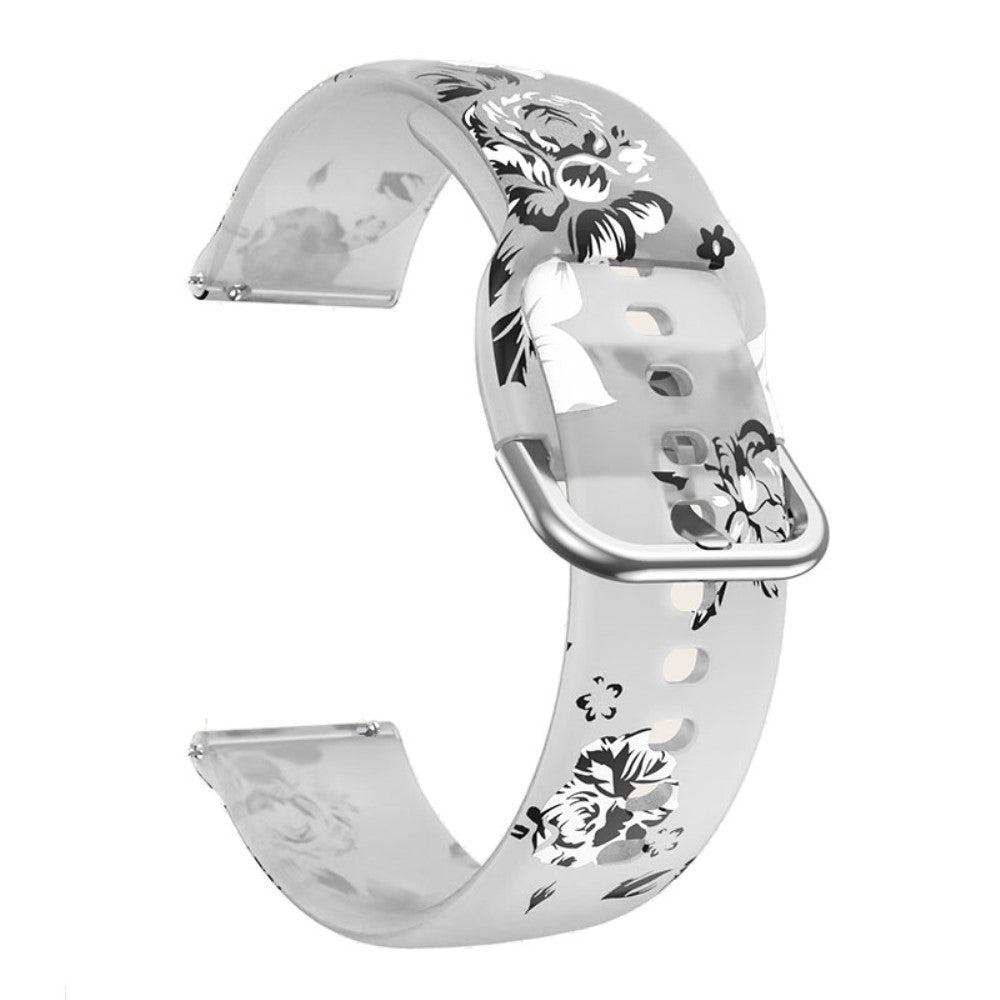 20mm Universal pattern printed silicone watch strap - White / Grey Flowers#serie_5