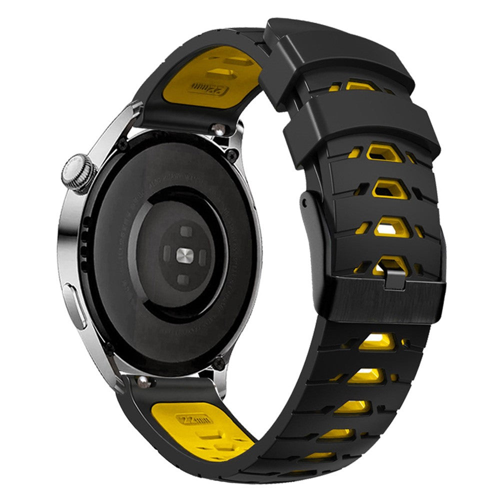 Universal dual color trapezoid holes silicone watch strap - Black / Yellow#serie_8