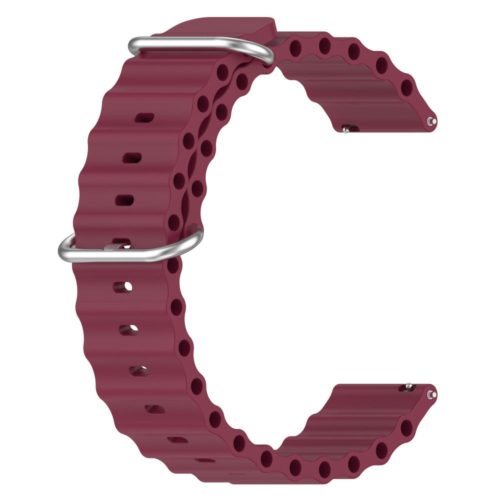 22mm Universal wave design silicone watch strap - Wine Red#serie_9