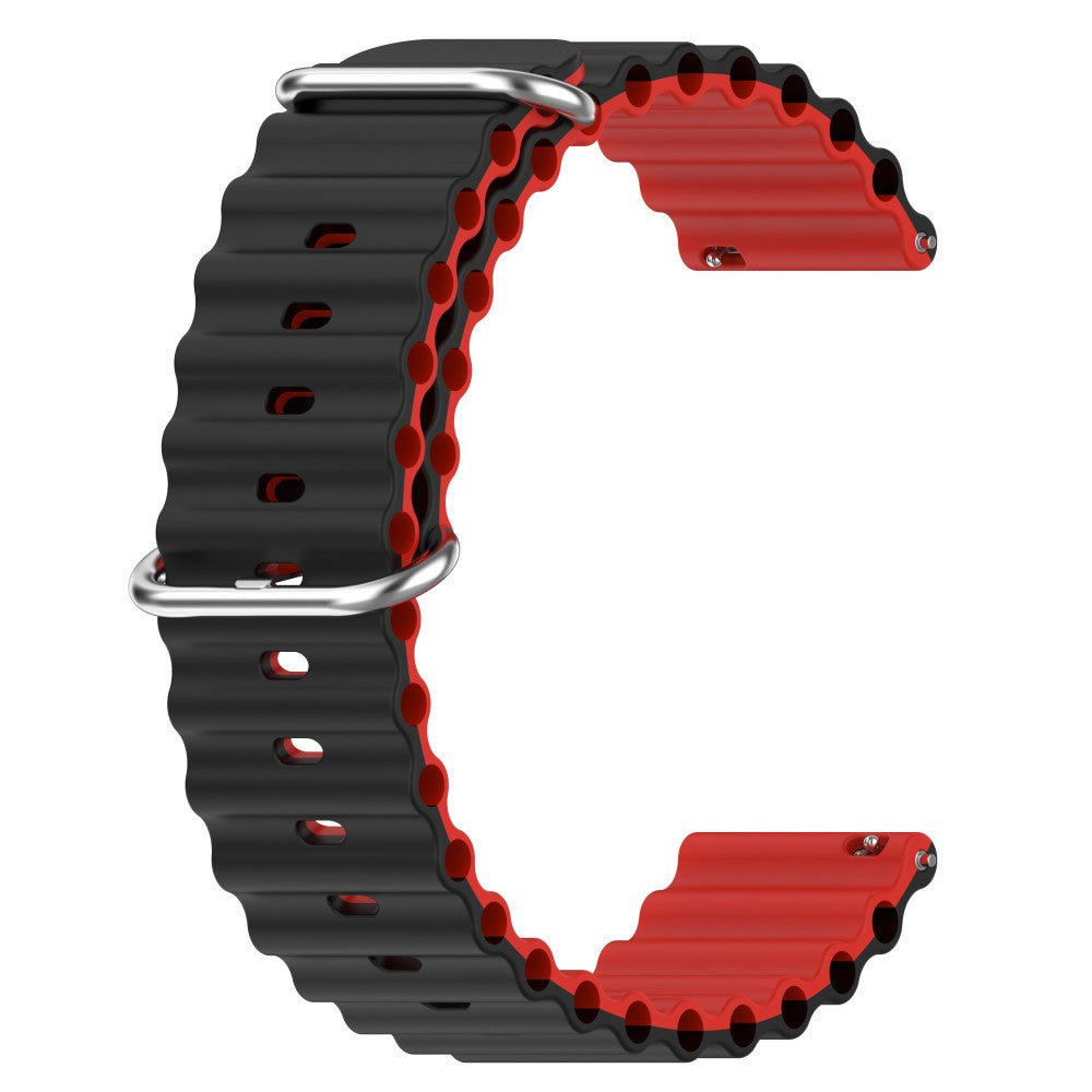 22mm Universal wavy style silicone watch strap - Black / Red#serie_5